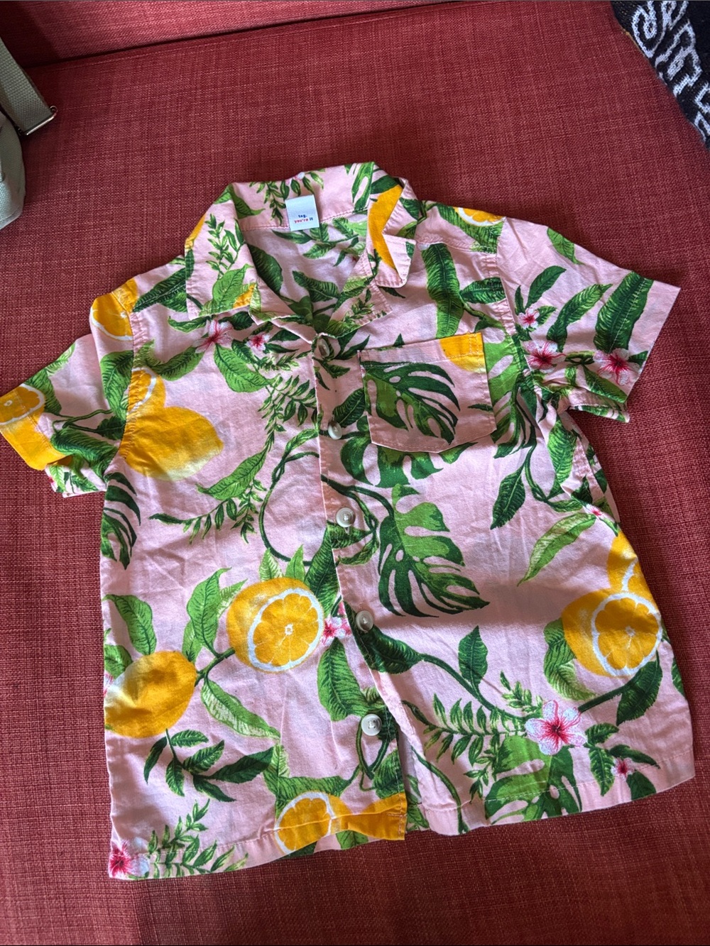 Old Navy Pink Lemon Print Button-Down Shirt